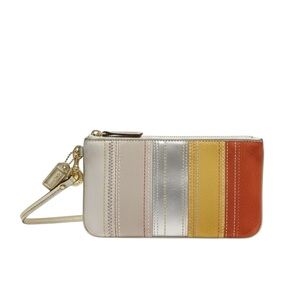 Coach Suede Stripe Wristlet • Metallic Gold Trim • Vibrant Multicolor Beauty